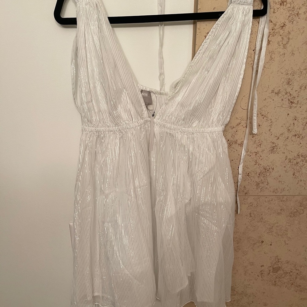 ASOS silver and white halter dress